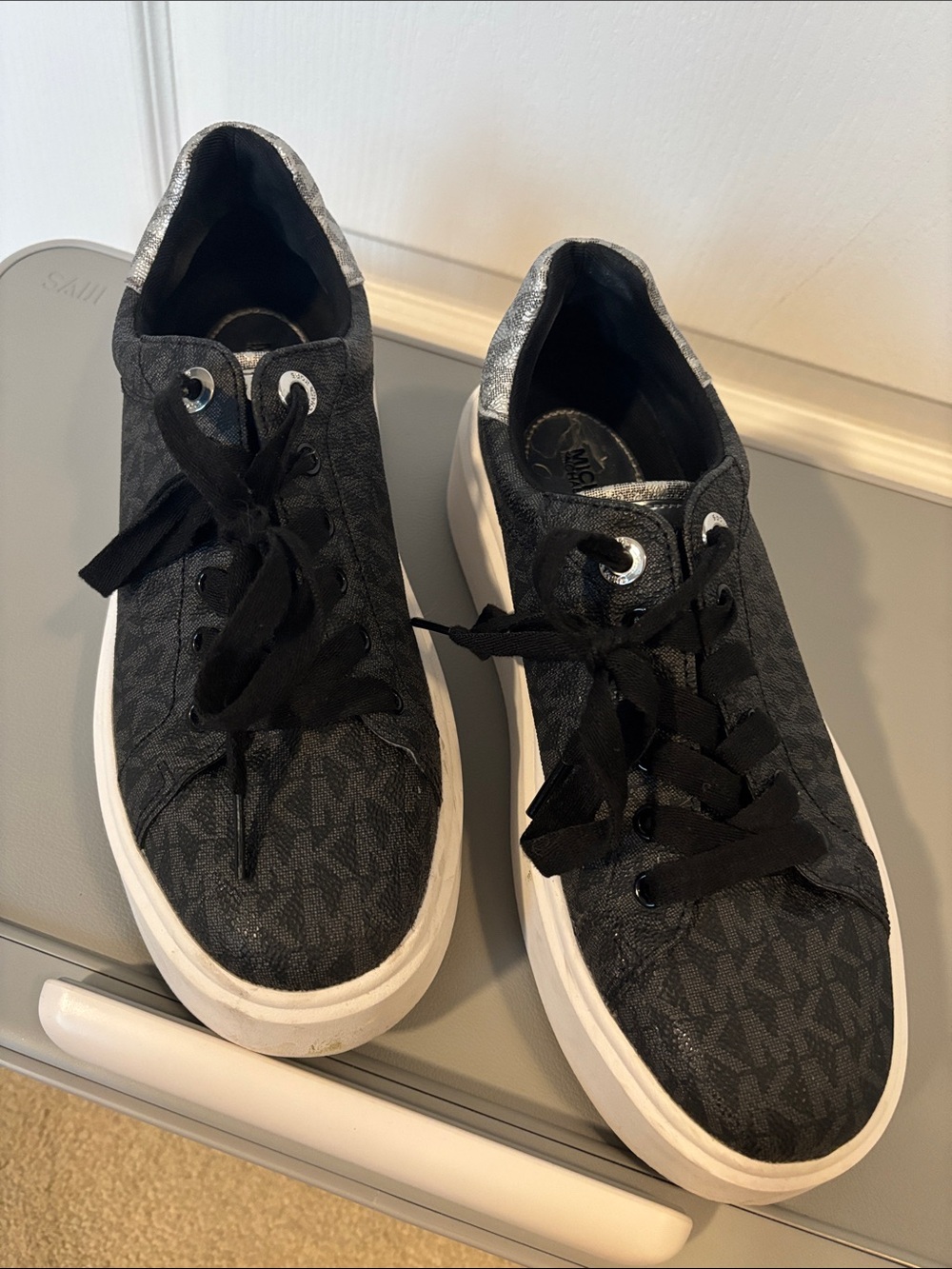 Michael Kors Black and Silver MK Monogram Sneakers